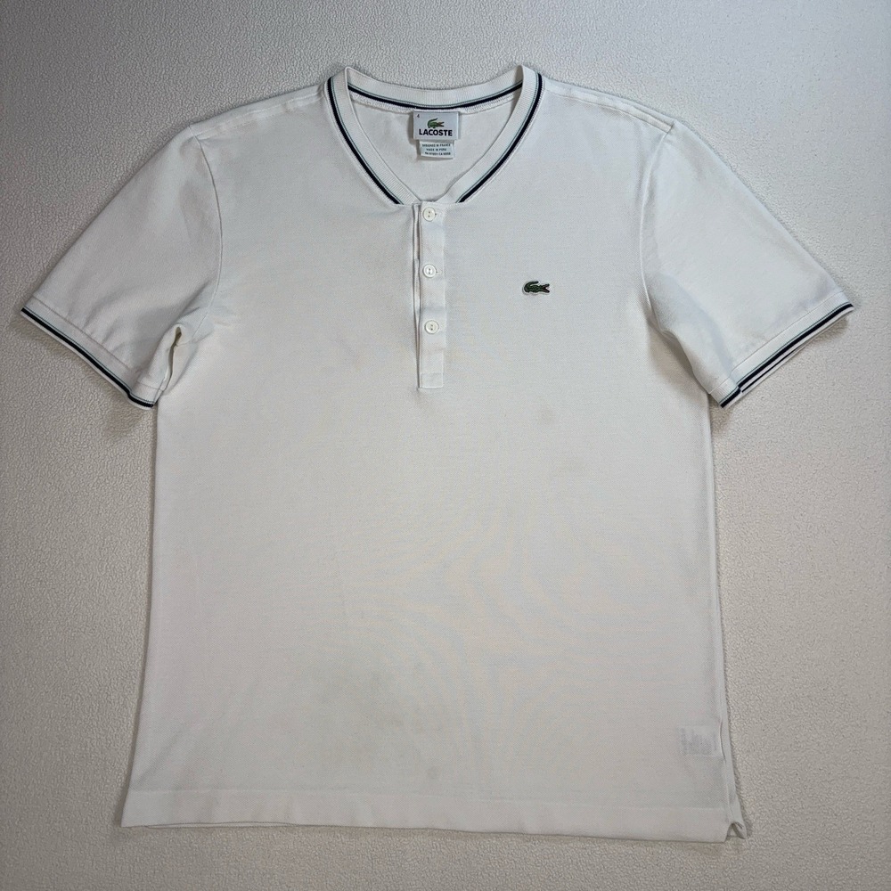 Lacoste Henley‎ Shirt Men's 4 / M White 100% Cotton Chest Logo Tennis *STAINS*